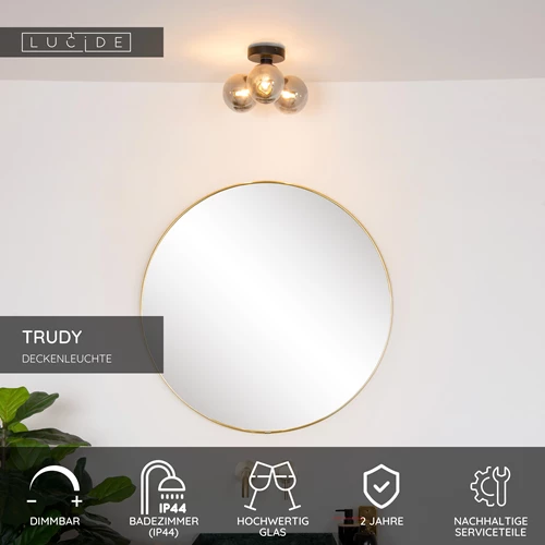 Lucide TRUDY - Deckenleuchte Badezimmer - Ø 28 cm - 3xG9 - IP44 - Schwarz - USP